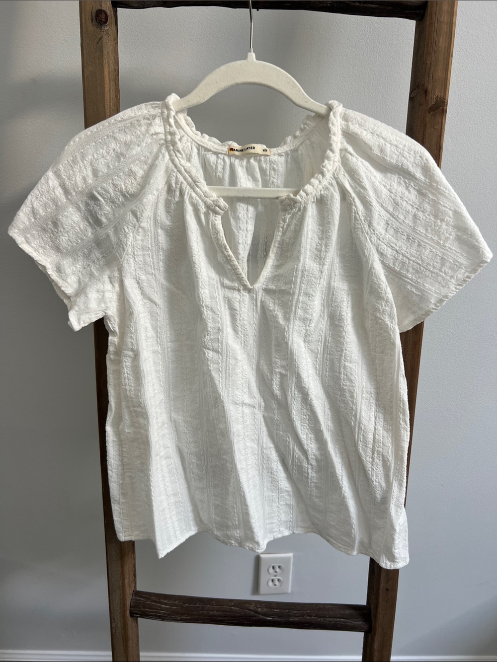 Marine Layer Women’s White Textured Peasant Top Size XS